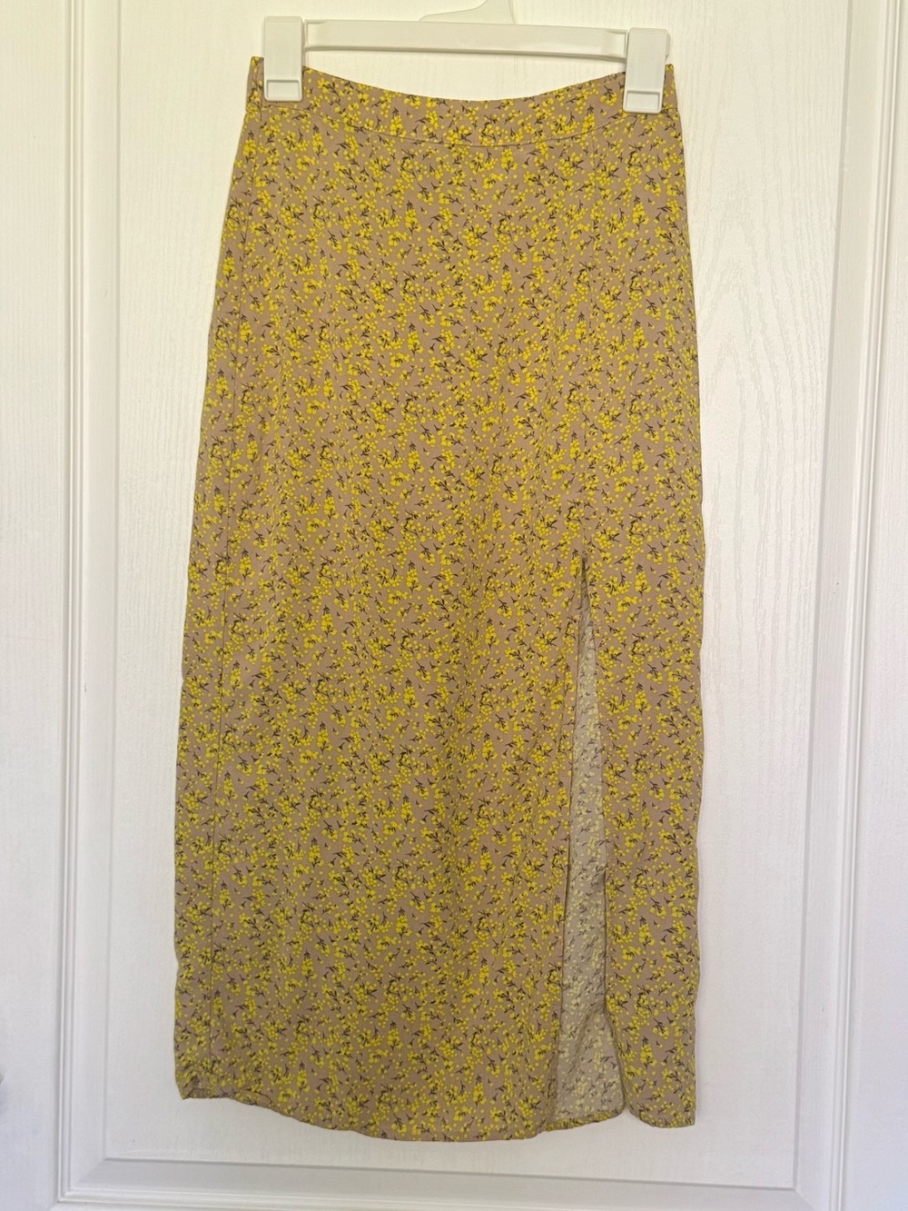 Yellow Floral Skirt with Side Slit